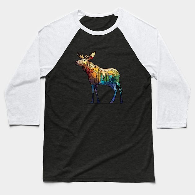 Moose Animal Portrait Stained Glass Wildlife Outdoors Adventure Baseball T-Shirt by Cubebox